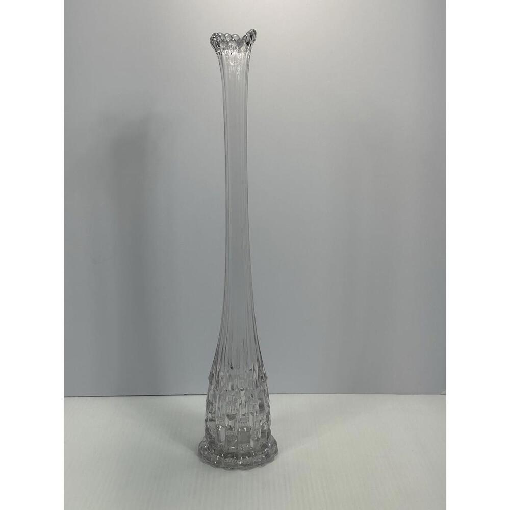 Vintage Stretched Swung Stretched Finger Vase Ribbed Clear Glass MCM 18 1/4”